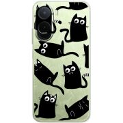 Чохол зі стразами Poco M7 4G 169 mm с 3D-глазками Black Kitty