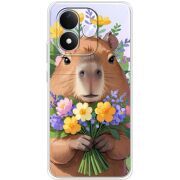Прозорий чохол BoxFace Xiaomi Redmi Note 17 Капибара з квітами