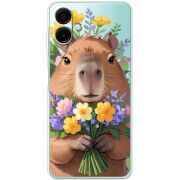 Прозорий чохол BoxFace Samsung Galaxy A08 (A085) Капибара з квітами