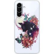 Чохол зі стразами Samsung Galaxy A18 (A185) Cat in Flowers