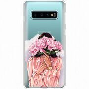 Прозрачный чехол Uprint Samsung G973 Galaxy S10 Девушка с Пионами