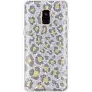 Чехол с блёстками Samsung A730 Galaxy A8 Plus (2018) Леопард
